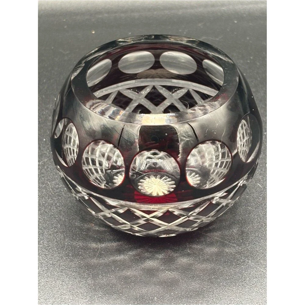 Vintage Bohemian Black Cut to Clear Crystal Votive Candle Holder BEAUTIFUL